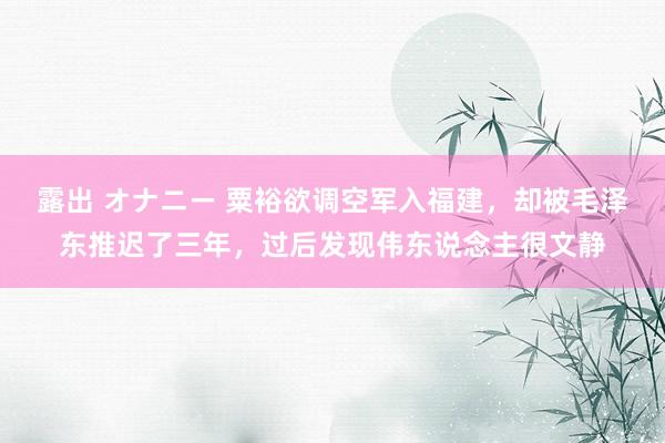 露出 オナニー 粟裕欲调空军入福建，却被毛泽东推迟了三年，过后发现伟东说念主很文静
