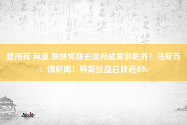 夏雨荷 麻豆 很快将辞去政府成果部职务？马斯克：假新闻！特斯拉盘后跌近8%