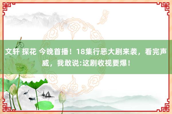 文轩 探花 今晚首播！18集行恶大剧来袭，看完声威，我敢说:这剧收视要爆！