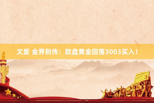 文爱 金界别传：欧盘黄金回落3003买入！