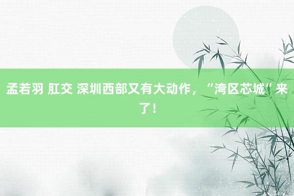 孟若羽 肛交 深圳西部又有大动作，“湾区芯城”来了！